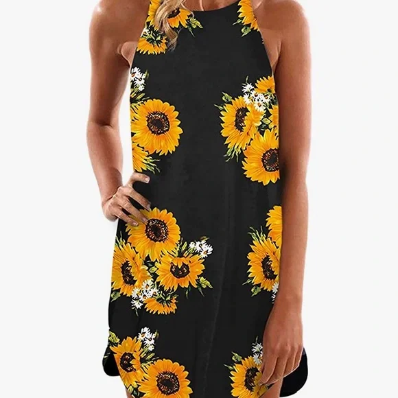 Dresses | Nwot Black Sunflower Halter Dress | Poshmark